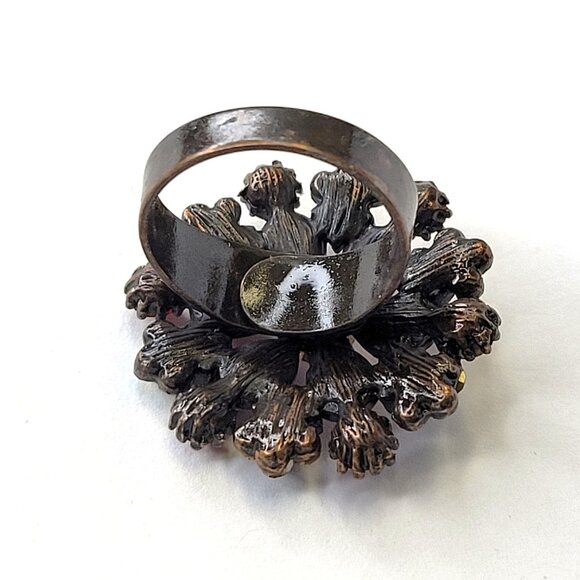Amber Rhinestone Flower Ring Red Crystal Floral Ring, Adjustable Flower Ring - Picture 11 of 12